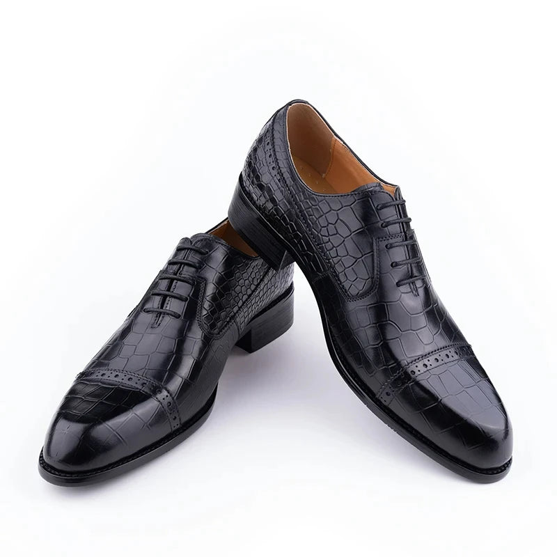 New Printing Luxury Formal Men's Shoe Genuine Leather Evening Party Office Classic Model Oxford Lace Up Formal Office Dress Shoe