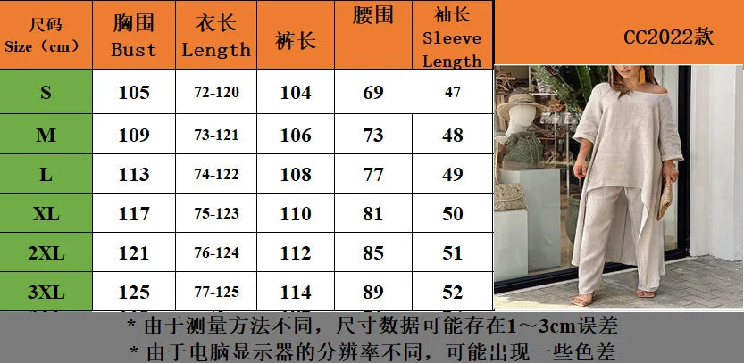 2 Piece Women Set African Clothes Women Outfits Cotton Linen Suit Long-Sleeved Top Pants Oversize Trousers Casual Party Set 2024