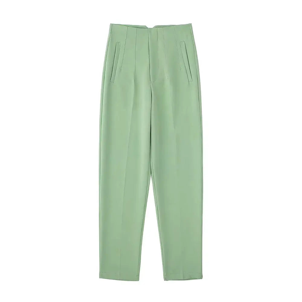 Duoperi Women High Waist Solid Trousers Chic Office Workwear Long Pants