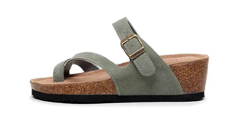 New Summer Women Wedge Beach Slipper Shoe Casual Cork Med Heel Outdoor Clogs Flip Flops Footwear