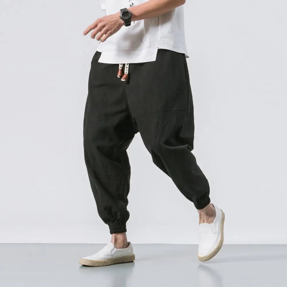 Men Joggers Japanese Style Deep Crotch Casual Men Trousers Sport Pants Loose Ankle Length Pockets Men Harem Pants Streetwear