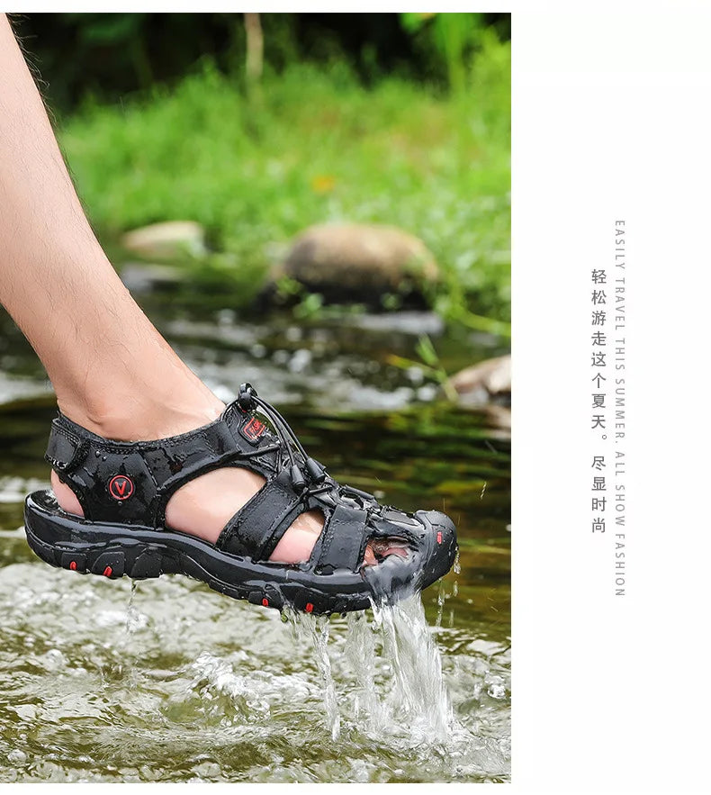 2026 Men Sandals Genuine Leather Mens Casual Shoes Outdoor Men Leather Sandals for Men Beach Shoes Roman mens Shoes