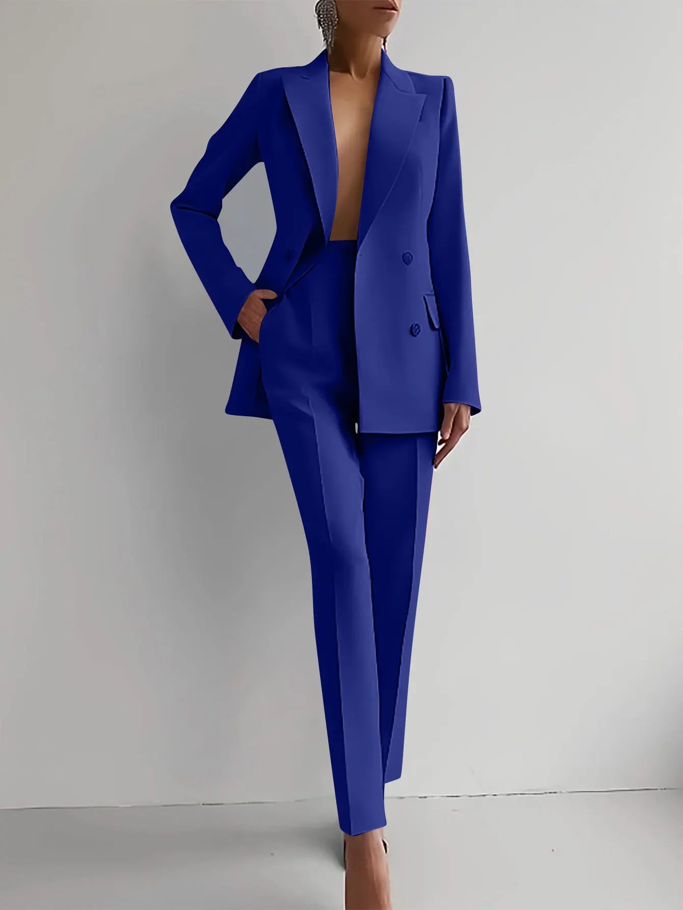 Spring Casual Long Sleeve Two Piece Blazer Pants Suit For Women Office Wear