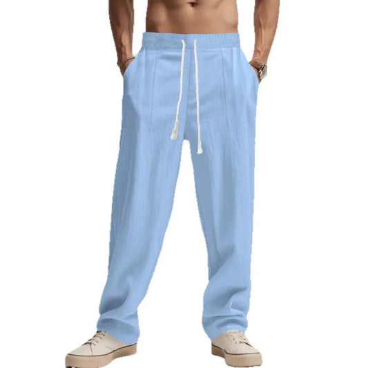 Fashion New Men's Loose Linen Casual Wide-leg Trendy Beach Sports Four-season Breathable Trousers