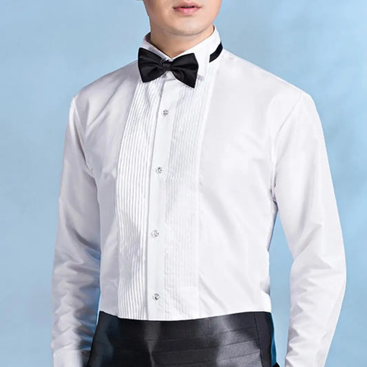 Men Business Shirt Winged Collar Long Sleeve Dress Shirt Tuxedo Formal Office Shirt Party Dinner Wedding Bridegroom Shirts