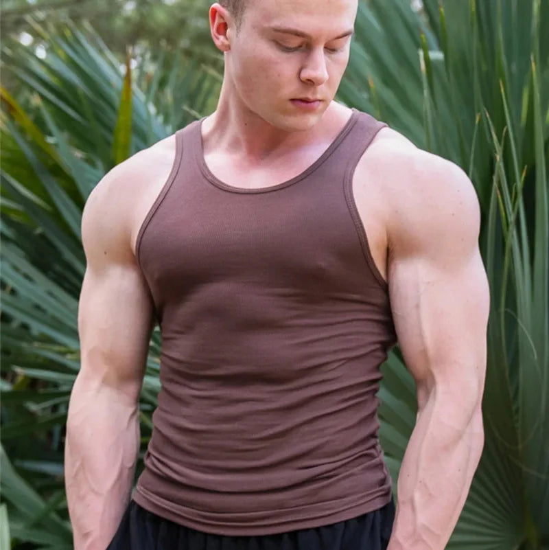 Spring Summer Knit Ice Silk Ribbed Fitness Sports Casual Slim-fit Men's Vest Men's I-line Muscle Vest Cotton Men