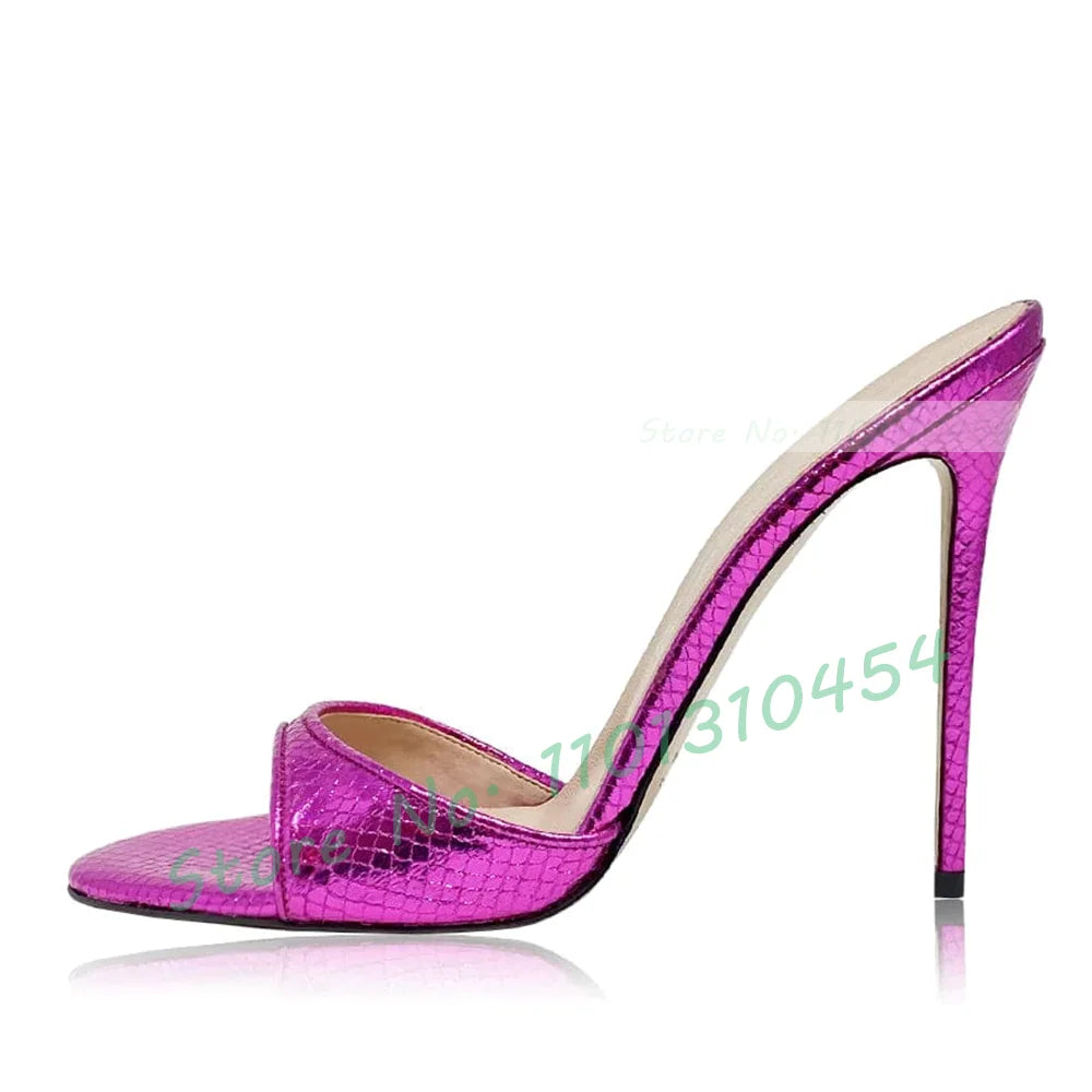 Snake Print Round Open Toe Slippers Women Casual Solid Outdoor Stiletto High Heels Shoes Female Customize Elegant Dress Slides