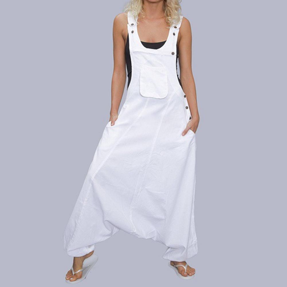 Women Summer Loose Thin Jumpsuits Harem Pants Wide Leg Pants Sleeveless Pockets Bib Jumpsuit Siamese Trousers Large Size S-5XL