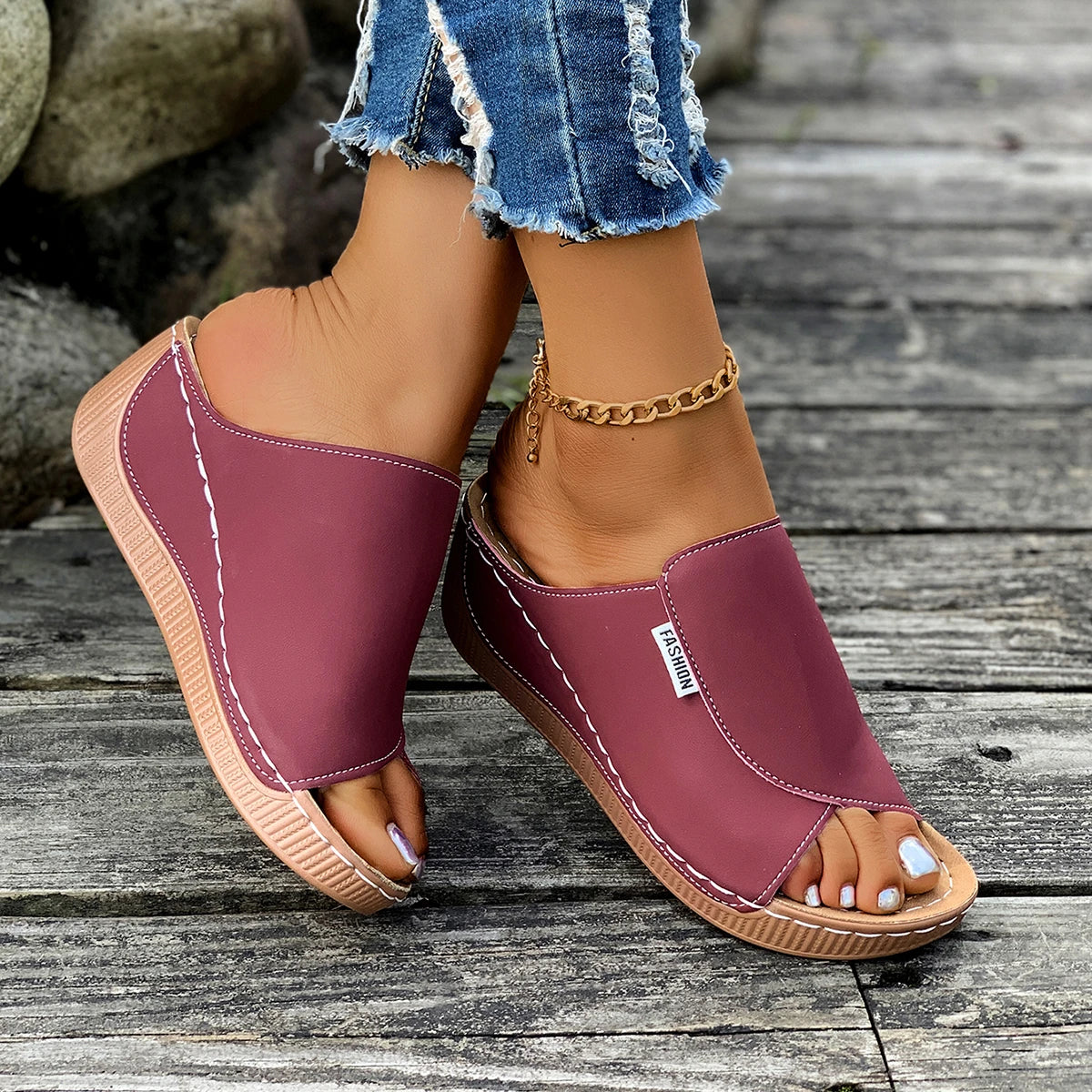 Minimalist Summer Women Sandals Fashion Thick Sole Wedge Heel Platform Slides Slip on Sandals Woman Slippers Female Footwear