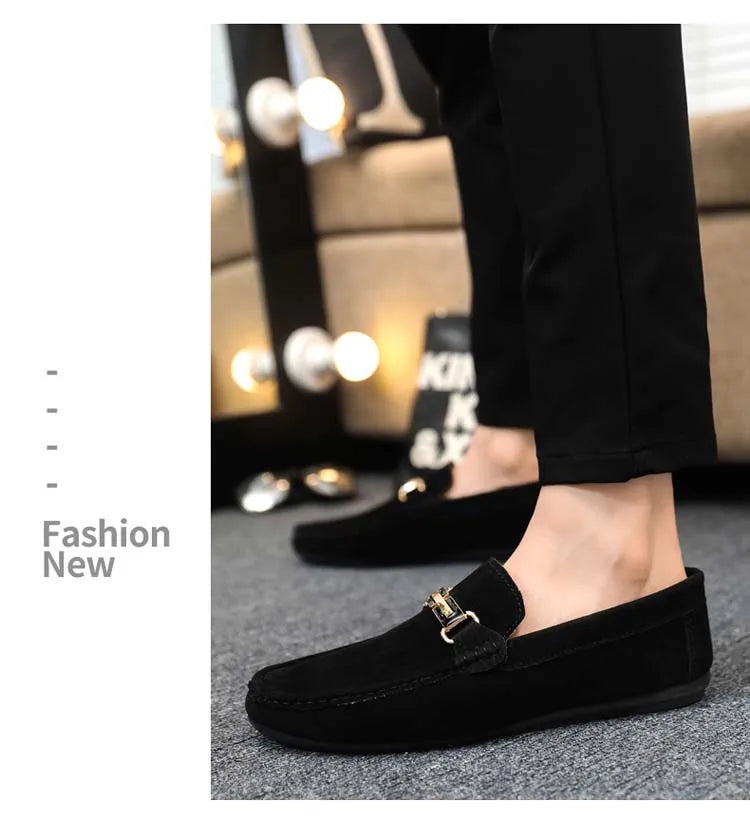 Spring and Summer Men's Shoes, Low-Cut Beanie Shoes, Versatile Casual Shoes, Breathable Leather Shoes, Black Work Shoes, Slip-Ons