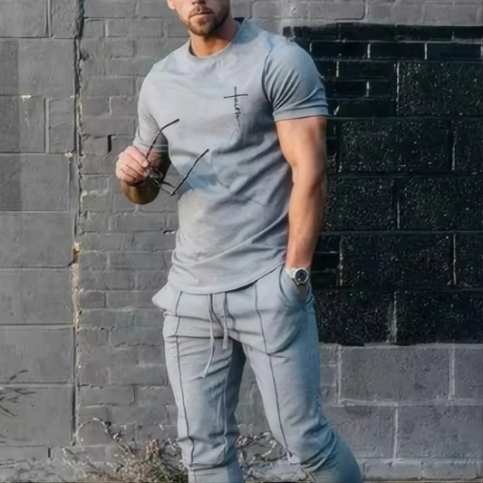 Men's Summer Fashion Sports Set Trendy 3D Printed Sports Set Casual Jogging Street Wear Short Sleeve T-shirt Long Pants 2-piece