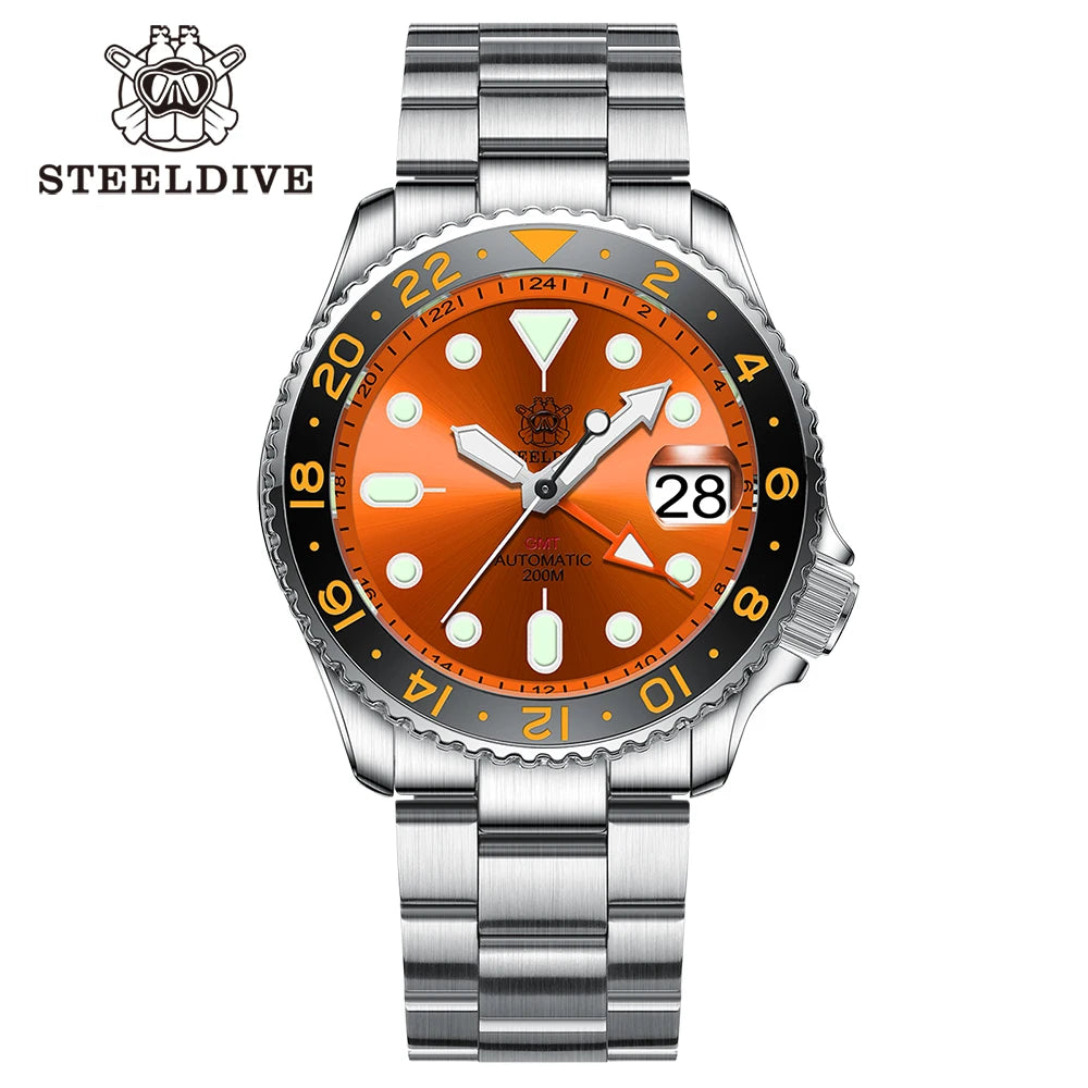 STEELDIVE Top Brand New Arrival SD1994 200M Waterproof Super Luminous Ceramic Bezel NH34 GMT Automatic Chronograph Dive Watches