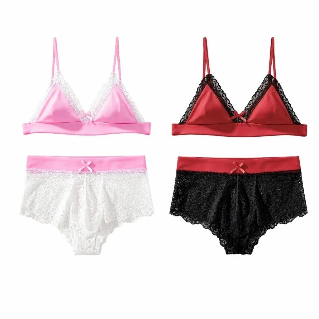 1 Set of 2 Pieces Men's Underwear: Sexy and Sexy Lace Underwear Set, Front Bow Bra&Lace Underwear,Transparent,Drag Queen