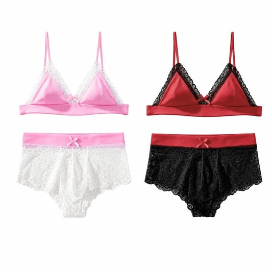 1 Set of 2 Pieces Men's Underwear: Sexy and Sexy Lace Underwear Set, Front Bow Bra&Lace Underwear,Transparent,Drag Queen