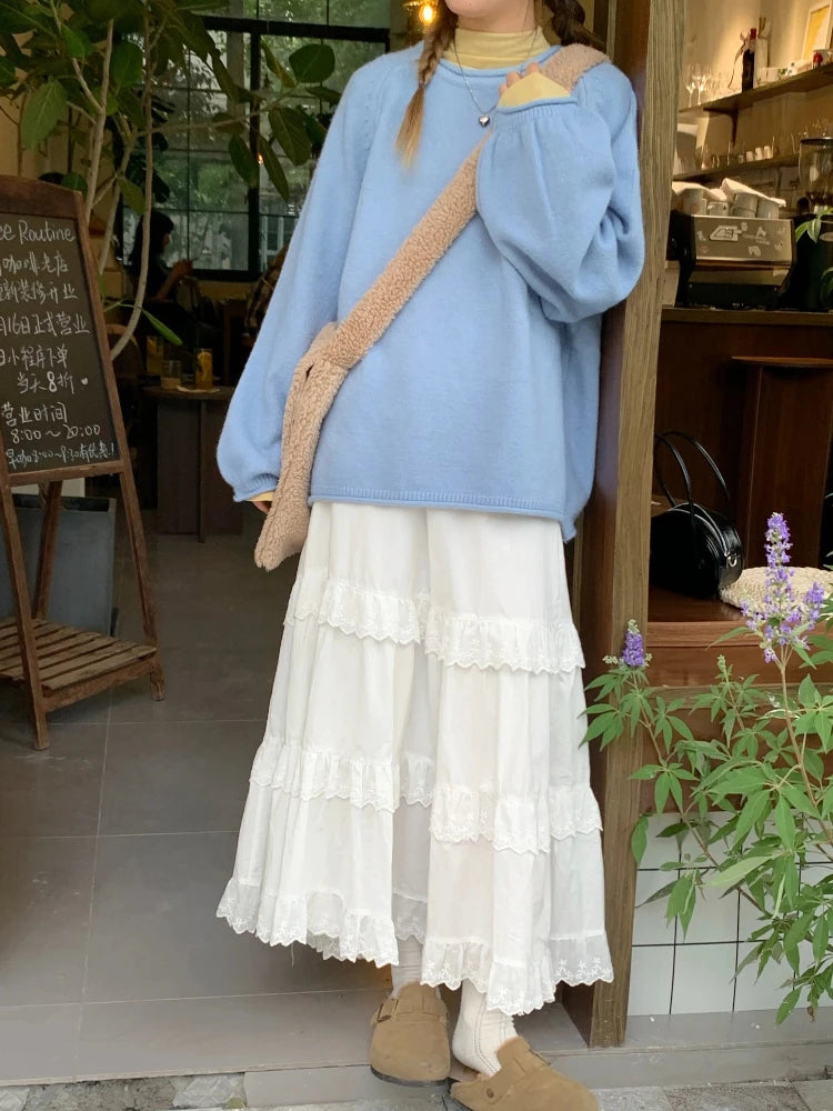 New Fashion 2025 A-line Loose Skirts Woman Korean Style Female Lace Fashion Leisure Spring Ankle-length Skirt Women