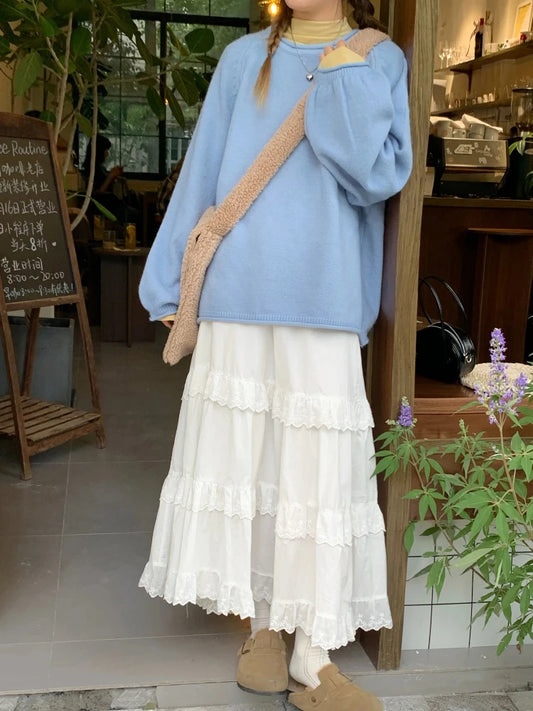 New Fashion 2025 A-line Loose Skirts Woman Korean Style Female Lace Fashion Leisure Spring Ankle-length Skirt Women