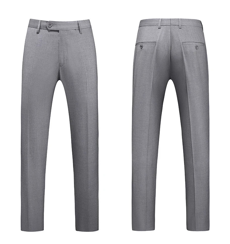 British Style Solid High Waist Trousers Men Formal Trousers High Quality Slim Fit Business Casual Suit Pants Groom Wedding Dress