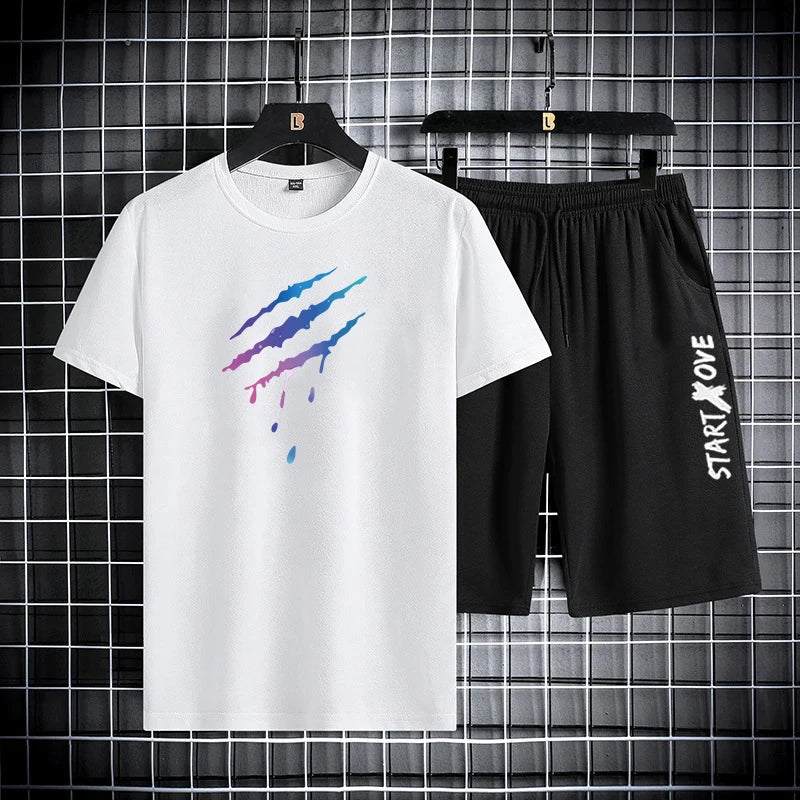2025 Summer Thin Casual Quick Drying Two Piece Set  Men's set sports outdoor running Short Sleeve T shirt +Shorts Tracksuit Sets