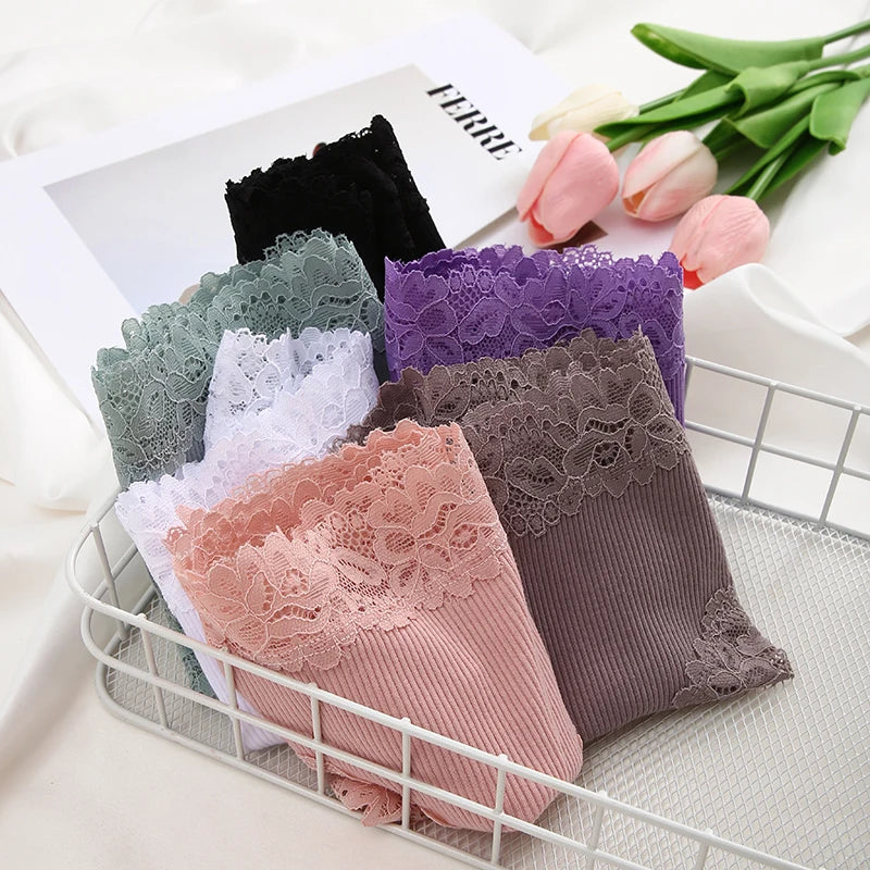 Lace Seamless Brazilian Panties Ribbed Cotton Low Waist Women's Panties Breathable Girls Underwear Plus Size Lingerie S-XL