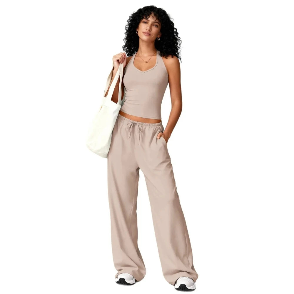 Women Gym Sets V Neck Vest Loose Trousers Suits Sports Workout Athletic Yoga Pants Training Casual 2 Pecs Tracksuits