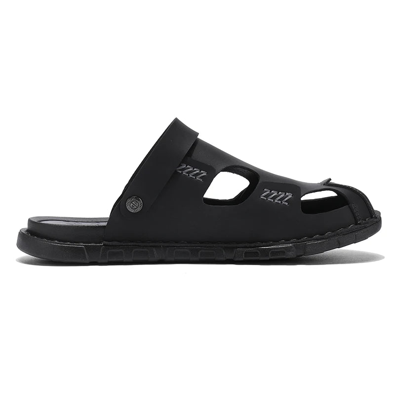 New Men's Leather Sandals Summer Slippers Beach Sandals Hollow Fashion Comfortable Outdoor Leisure Sports Sandals Large Shoes