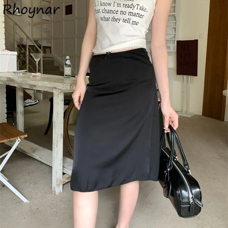 Solid Mermaid Skirts Women American Style Retro Bow Temperament Fashion High Street Slimming Casual All-match Daily Summer Cozy