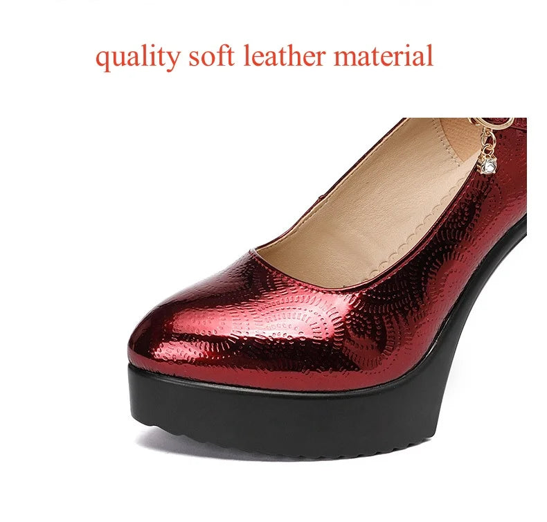 9cm 11cm 13cm Small Size 32-43 Sexy Bright Leather Shoes Women's Platform Pumps 2026 Fall Block High Heels Shoes Model Party