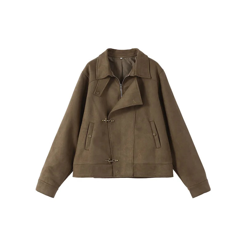Elegant Metal Button Gender's Coat Fashion Slim Lapel Asymmetry Full Sleeves Couple Short Coat 2026 Spring Chic Streetwear