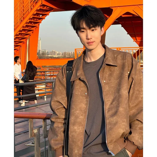 Spring Autumn New Style Simple Trendy Brand Jacket Men's Loose Casual American Retro Trendy Versatile Tops Jackets