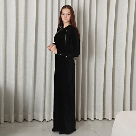 Maxi Dress for Women and Girls Set Corduroy Gold Zipper Top Set Black Corduroy Sleeveless Dress for Winter Lady Clothes XS-XXL