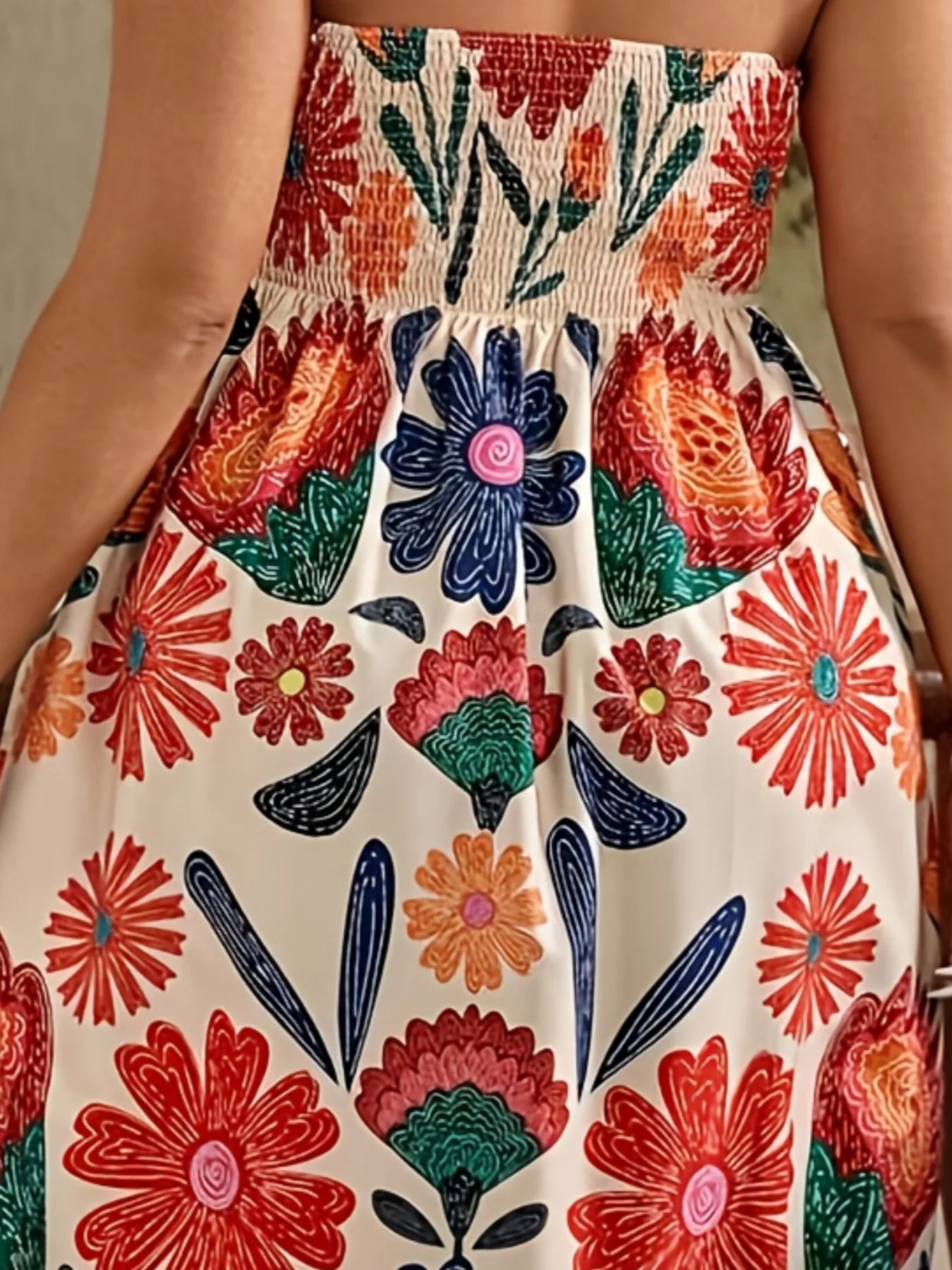 plus Size Maxi Dress with Ethnic Print Fashionable Strapless Gathers Design Elegant And Stylish