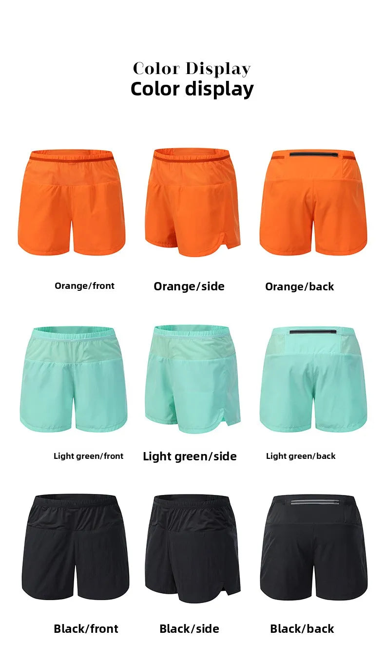 Men's Sports Shorts Quick Drying Fitness Professional Marathon Training Double-layer Three-quarters Running Shorts