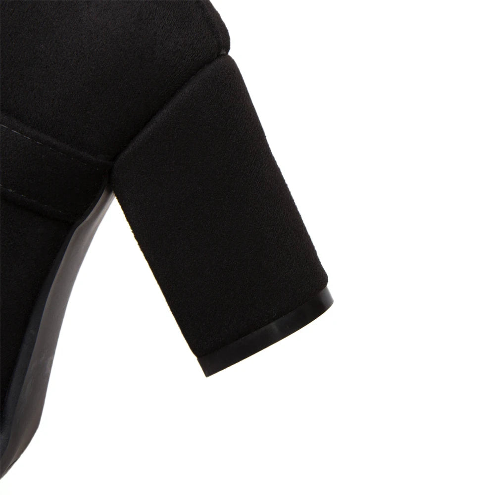 Women High Heels Ankle Boots 2025 Round Toe Elegant Short Booties Ladies Ankle Boots Buckle Decoration Black Blue Autumn Winter