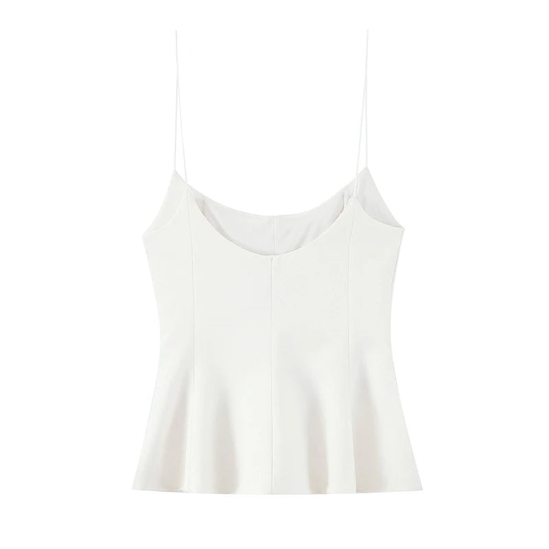 Willshela Women Fashion Solid Pleated Backless Side Zipper Tops Vintage Thin Straps Square Collar Female Chic Lady Camis BAZAARHUBO