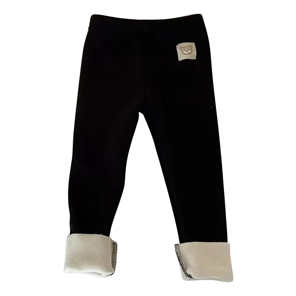 Plush Pants for Kids 1-8 Years Soft Warm Solid Color with Animal Cartoons Stretchy Comfy Winter Trousers for Boys and Girls