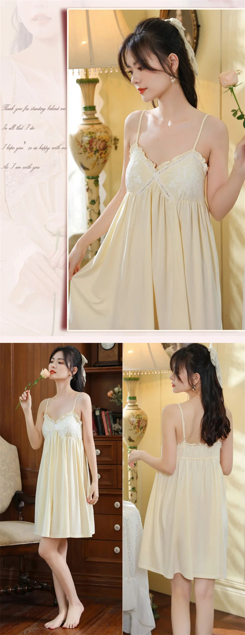 Summer New Sweet Palace Embroidered Lace Knitted Cotton Small Sexy Sling Lace Nightdress Princess Pajamas