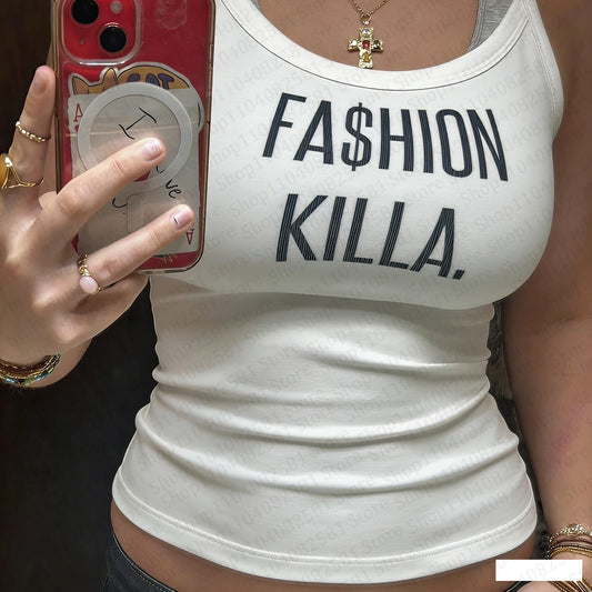 Y2k style aesthetic sweet and sexy vest women's sleeveless casual fashion letter printed vest Harajuku Grunge Emo girl punk ﻿