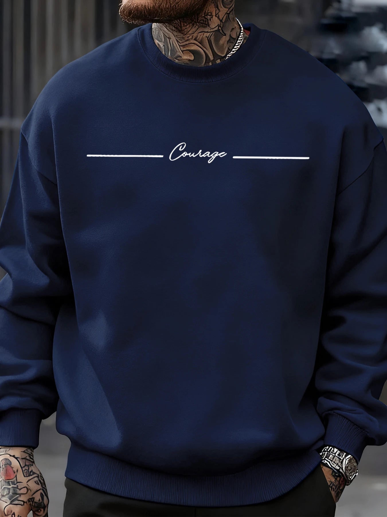 Courage Simple Line Pattern Men Sweatshirt Hip Hop Autumn Pullover All-Match Crewneck Clothing Fleece Casual Fashion Tops BAZAARHUBO