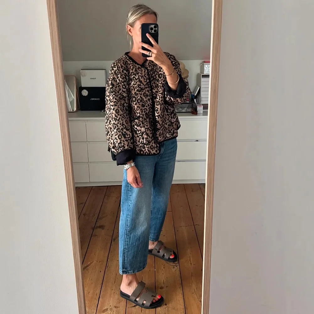 European and American style women's clothing 2025 fashion autumn and winter new item loose animal pattern printed cotton jacket