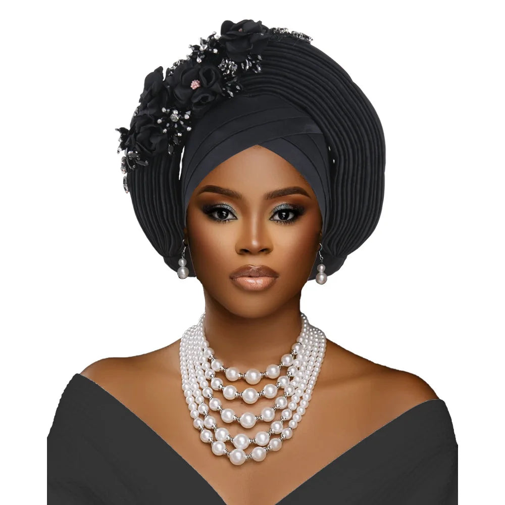 Fashion African Headtie Turban Nigeria Head Ties Flowers Already Made Auto Gele Women Head Wraps for Wedding Party Headpiece New