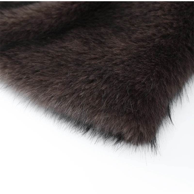 Women Thick Faux Fur Coat Lapel Hidden Button Loose  elegant lady Outerwear 2025 Fashion Female Street Commute Overcoat New