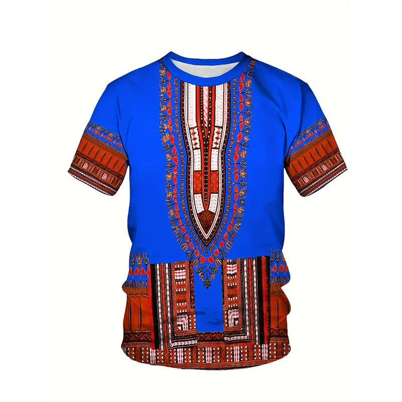 African Ethnic Pattern T-Shirt For Men Tribal Dashiki 3D Printed Tees Summer Casual Short Sleeve Loose T Shirts Round Neck Tops