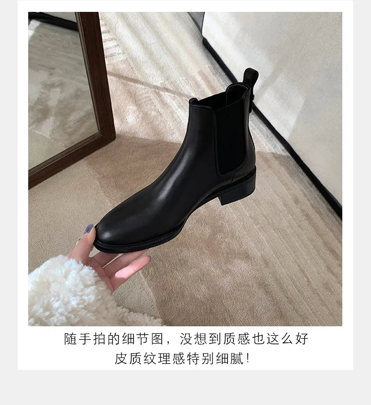 2026 Autumn/Winter Ankle Boots Women Basic Chelsea Botas Mujer Low Thick Heels Short Booties PU Leather Slip On Stretch Botines