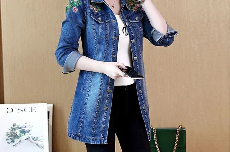 Plain Female Jeans Coats Korean Women's Denim Jackets Long Trench Designer in Promotion 2025 Trend Deals Chic and Elegant New