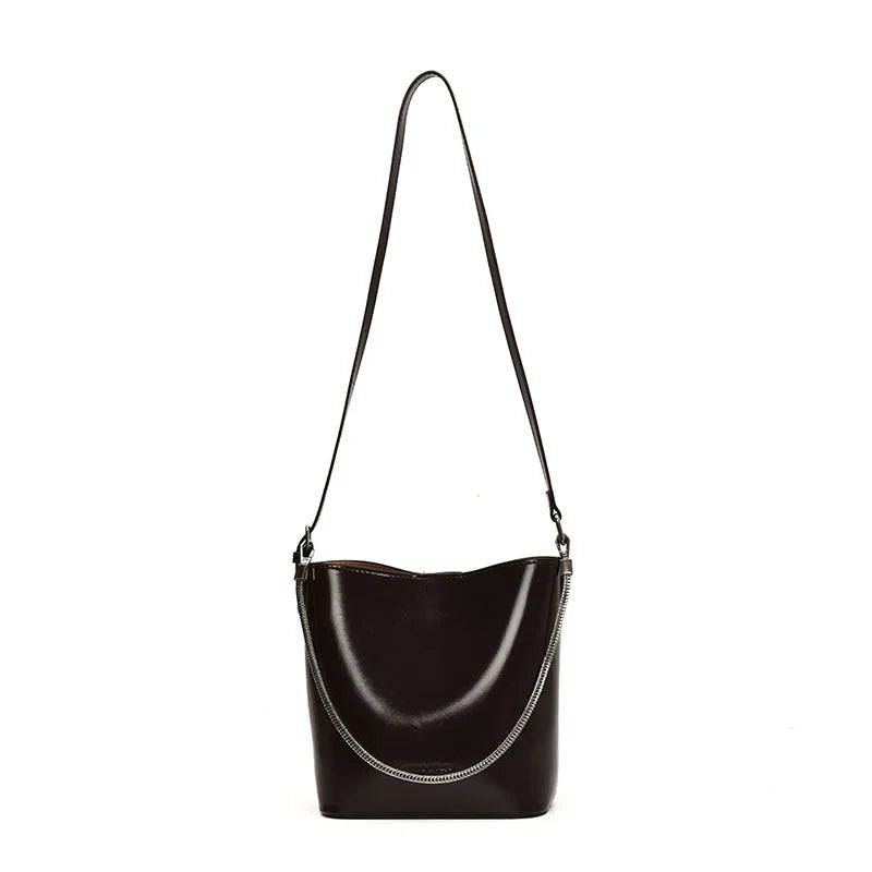 New Women's Large Capacity Bucket Bags with Wide Shoulder Strap Single Shoulder Handbag Drawstring Handheld Crossbody Bags