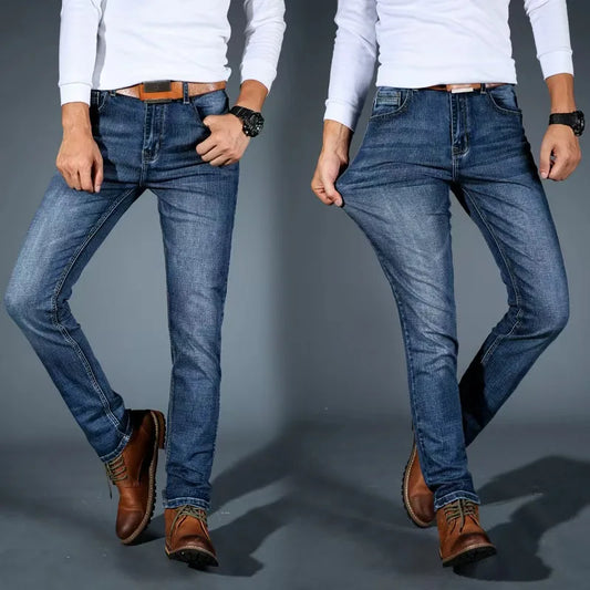 New Men Light Luxury Stretch Slim Fit Pants Comfortable Soft Business Fashion Straight Casual Denim Trousers Male Brand Clothing