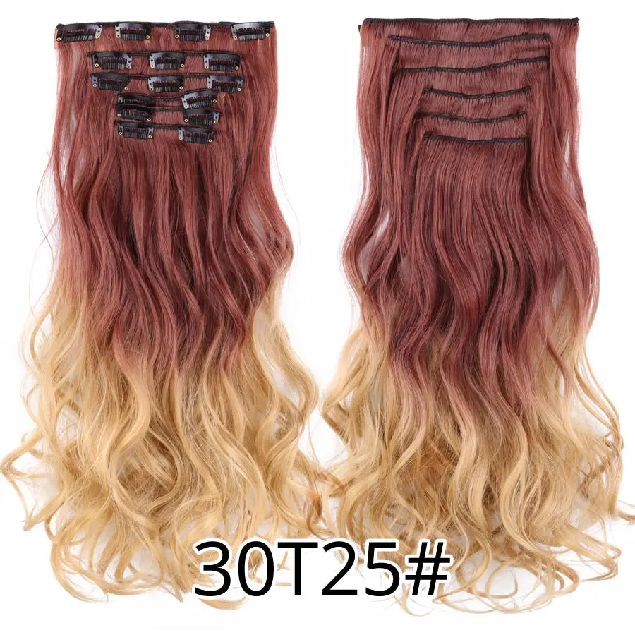 22 Inches Synthetic Long Straight Hairstyle 16 Clips 6Pcs/Set Hair Extensions Blonde Black Hairpieces Heat Resistant For Women