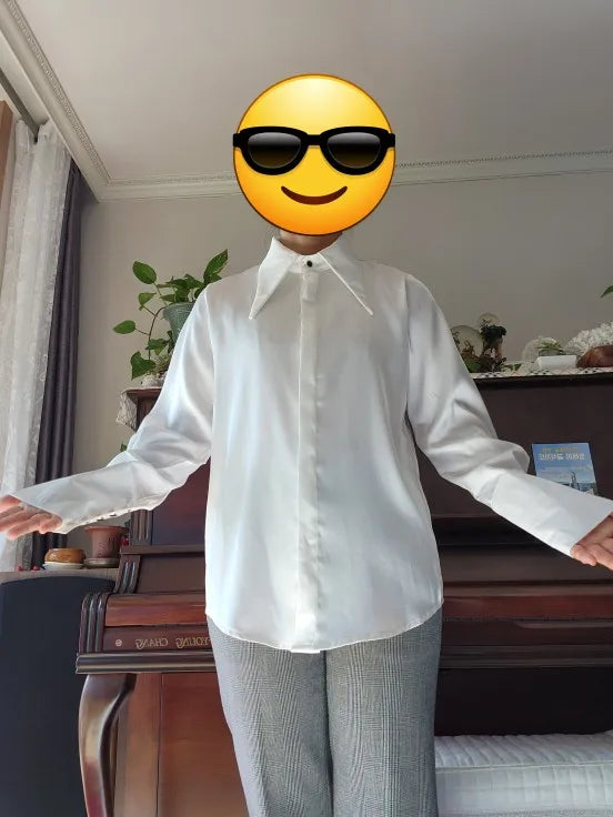 Stylish Elegant Turn Down Collar White Long Sleeve Satin Shirts Fashion Woman Vintage Blouse 2024 Office Lady Tops Blusas 16946