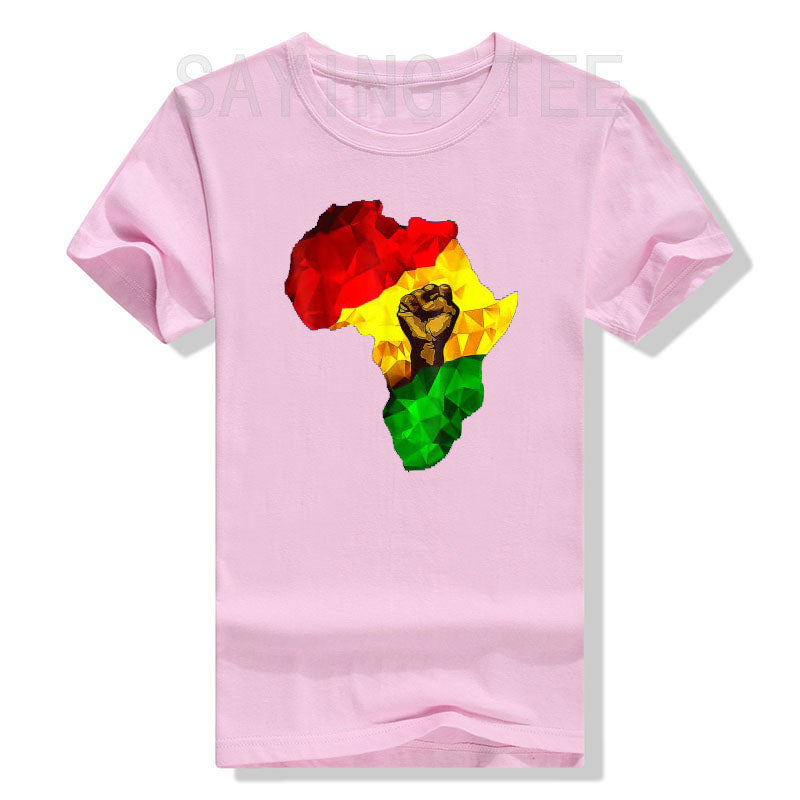 Africa Map Rising Hand Juneteenth African Pride Freedom Day T-Shirt Black History Apparel Streetwear Black-proud Graphic Tee Top