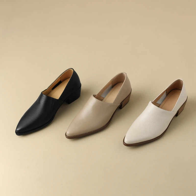 Women's New Simple and Comfortable Vintage Leather Pointed High Heels Large Lefu Shoes